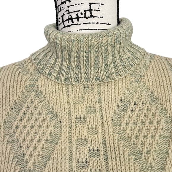 Vintage 1960s Towncraft Penneys Turtleneck Sweater 100% Wool Aran Jumper Sz L - Picture 3 of 10